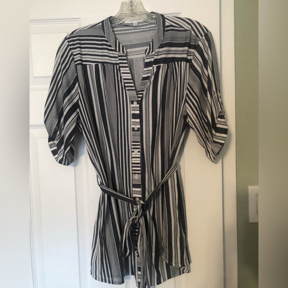 Grey and white striped top